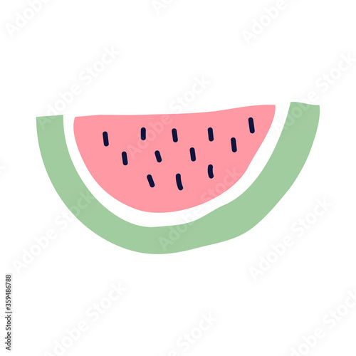 Cute color baby slice of watermelon. Cartoon vector illustration.