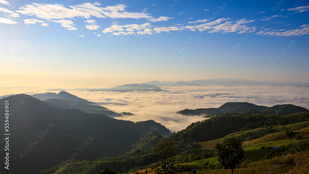 landscape view at morning time sea fog on the mountain beautiful landmark