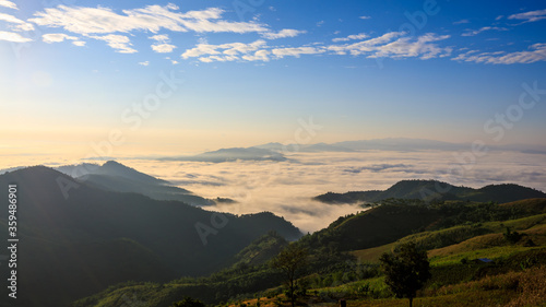 landscape view at morning time sea fog on the mountain beautiful landmark