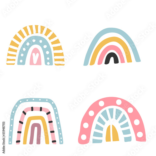 Cute color baby rainbow set, vector illustration.