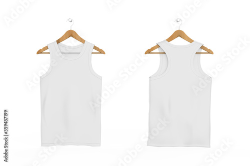 Canvas Print blank tank top shirt mock up on wooden hanger front and rear side view