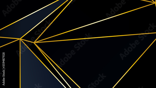 Black and grey Premium background with luxury polygonal pattern and gold triangle lines. Low poly gradient shapes luxury gold lines vector. Black Friday background, premium triangle polygons design