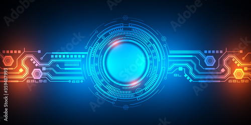 Neon technology background .Rotating gear of the future .Sci-Fi Futuristic Glowing HUD Display. Vector illustration.