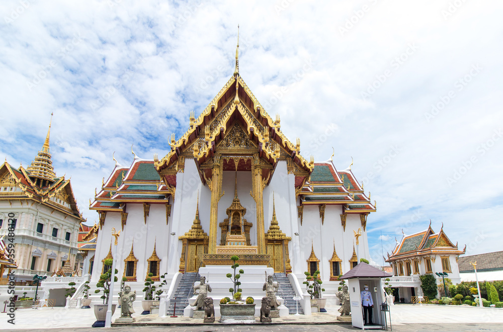 The Royal Grand Palace and Temple of the Emerald Buddha Bangkok, Thailand - June 18,2020 : Dusit Maha Prasat Throne Hall