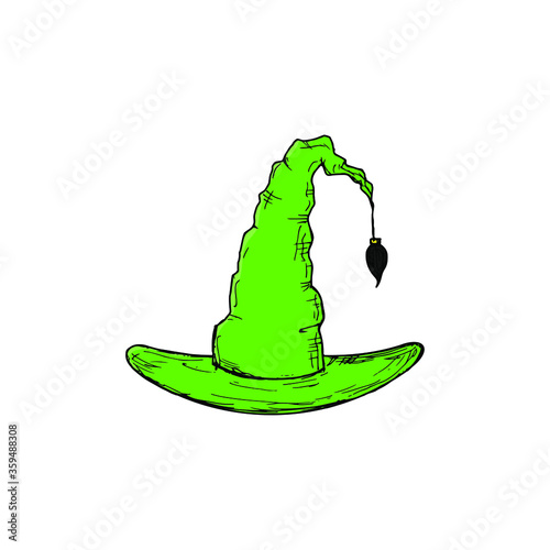 Witch hat. Isolated object on white. Vector cartoon illustration. Hand-drawn style.