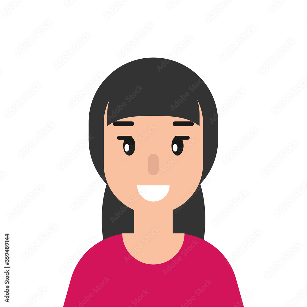 smiling girl avatar. cute smiling woman with black hair. flat icon on white background.