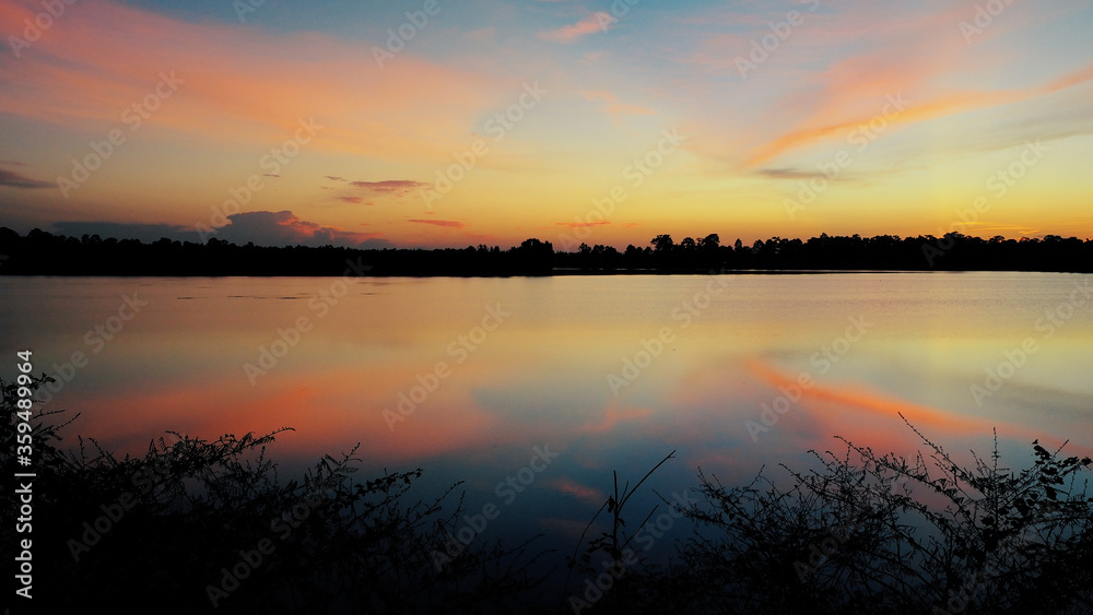 Fototapeta premium Beautyful vanila sky, Background sky vanilla shades at sunset, pink red Yellow and amber color of the sky
