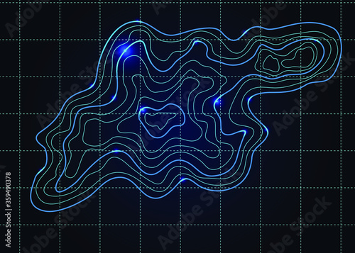 topographic map abstract luminous height lines on a dark background vector