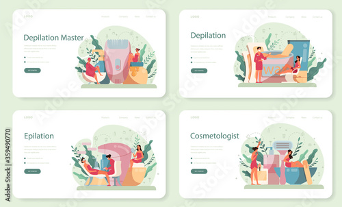 Depilation and epilation web banner or landing page set. Hair removal