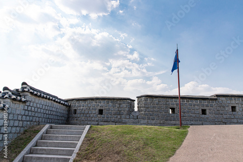 flag on the wall korea traditional architecture landscape  / 수원화성 한국 전통문화 한옥