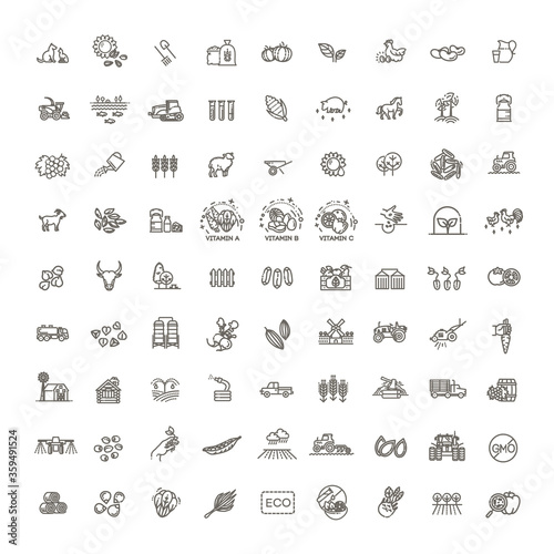 Set of Agriculture and Farming Line Icons