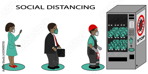 Keep a social distance while queueing. Important during pandemic.