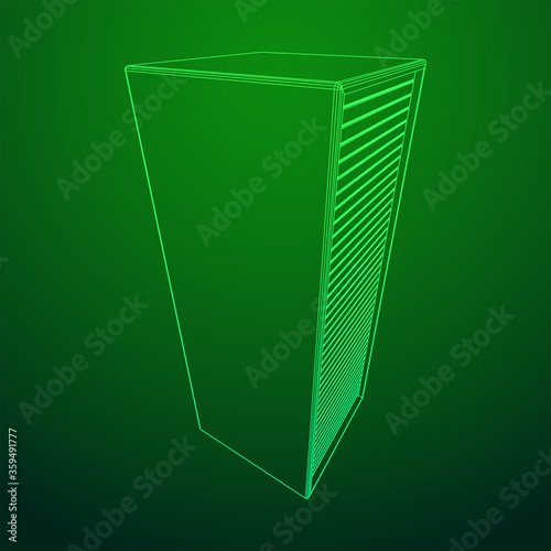 Data center storage room object. Hardware equipment telecommunication server. Computer database tower. Internet industry cluster. Wireframe low poly mesh 3d render illustration