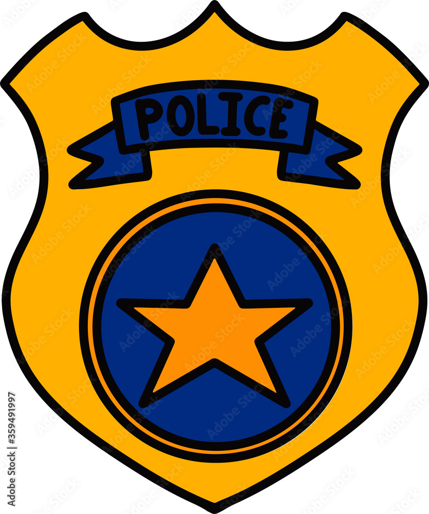 Police gold and blue badge icon. Cartoon of police gold badge vector icon for web design isolated on white background Police gold and blue badge icon. Cartoon of police gold badge vector icon for web design isolated on white background