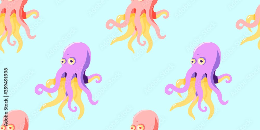 Obraz premium baby seamless pattern with multicolored cartoon octopus. flat design. Marine theme. for packaging, paper, fabric. print for clothes