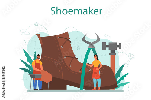 Shoemaker concept. Male and female character wearing an apron