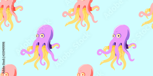 baby seamless pattern with multicolored cartoon octopus. flat design. Marine theme. for packaging, paper, fabric. print for clothes © Natalia Iashnova
