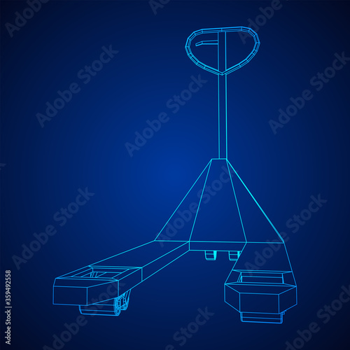 Hand pallet jack lift. Manual forklift. Logistics shipping concept. Wireframe low poly mesh vector illustration.