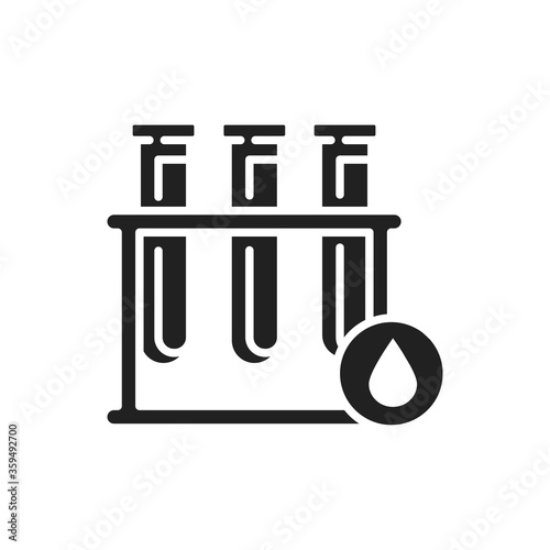 Blood in test tube black glyph icon. Medical and scientific concept. Laboratory diagnostics. Pictogram for web, mobile app, promo. UI UX design element.