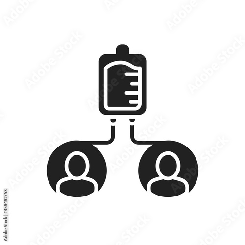 Blood transfusion black glyph icon. Donorship, charity concept. World Blood Donor day. Pictogram for web, mobile app, promo. UI UX design element