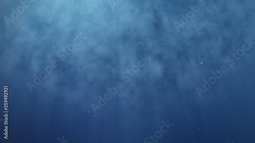 Deep blue sea marine with shining sun light ray and air bubble floating background