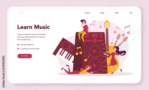 Musician and music course web banner or landing page. Young