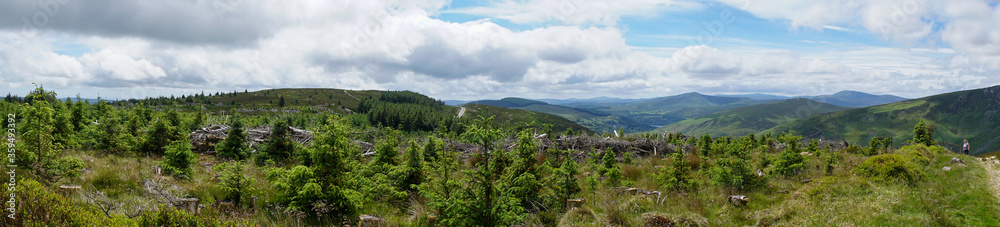 Panoramic view in Wicklow Mountains. This place is famous for uncontaminated nature, misty landscapes, and spectacular lakes