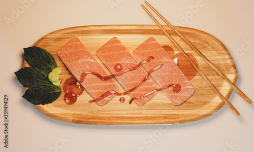 Sashimi salmon fool japanese.3D rendering