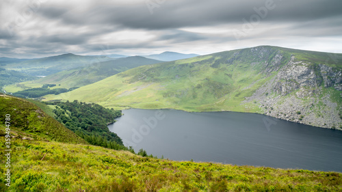 Panoramic view of The Guinness Lake (Lough Tay) - a movie and series location, such as Vikings. Close to Dublin City, popular tourist destination.