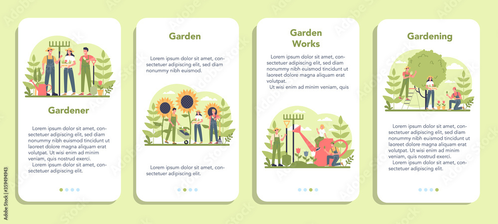 Gardening mobile application banner set. Idea of horticultural