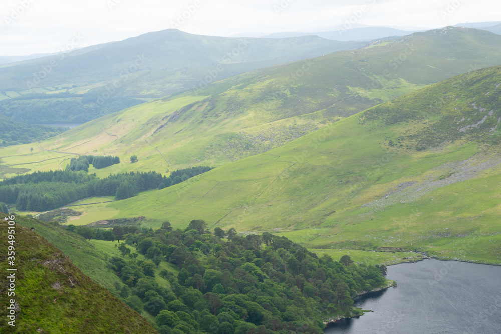 Panoramic view of Wicklow Mountains. This place is famous for uncontaminated nature, misty landscapes, and spectral lakes