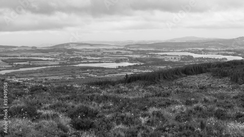 Panoramic view of Wicklow Mountains. This place is famous for uncontaminated nature, misty landscapes and lakes. Panoramic view during summer time 