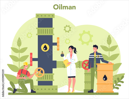 Oilman and petroleum industry concept. Pump jack extracting crude