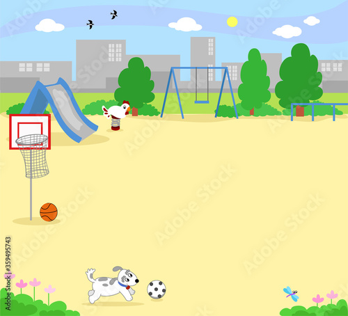 Kids sportive playground landscape vector illustration
