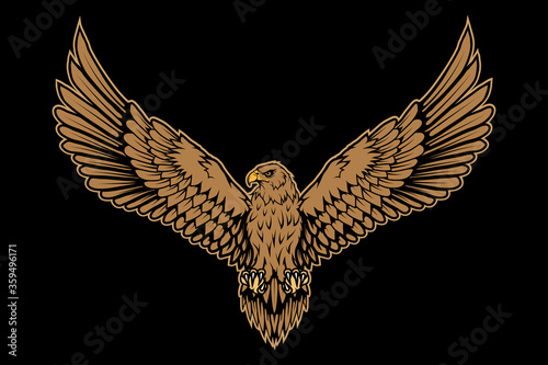 Vector illustration of a eagle. Wild animal for tattoo or t-shirt print. Bird illustration for a sport team. Vector character. Sketch for mascot, logo or symbol. Eagle on black background