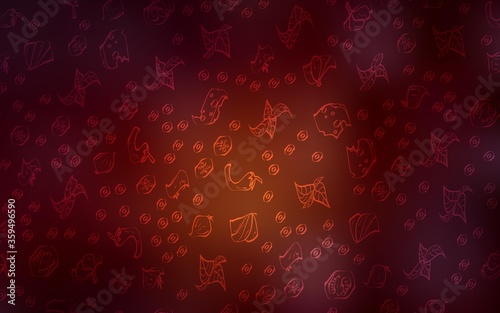 Dark Red vector background with tasty food. Glitter abstract sketch with gourmet food. Design for ad, poster, banner of cafes or restaurants.