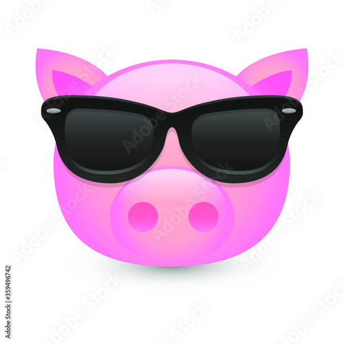 Pig with Sunglasses. A Pork Farm Animal Emoji. A Illustration Face 3d Color.
