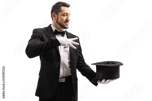 Magician with a magic show and a top hat
