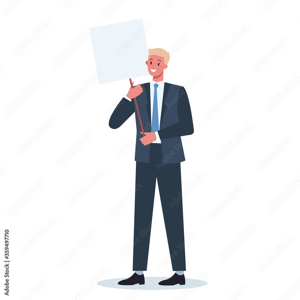 Office character holding a banner. Business worker with blank empty Office character holding a banner. Business worker with blank empty