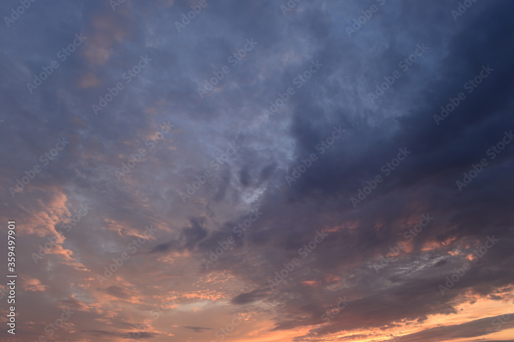 Saturated colors of the atmospheric sky at sunset in the summer dusk