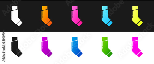 Set Inhaler icon isolated on black and white background. Breather for cough relief, inhalation, allergic patient.  Vector Illustration