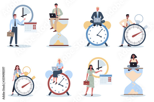 Business people with a clock set. Work effectivity and planning.