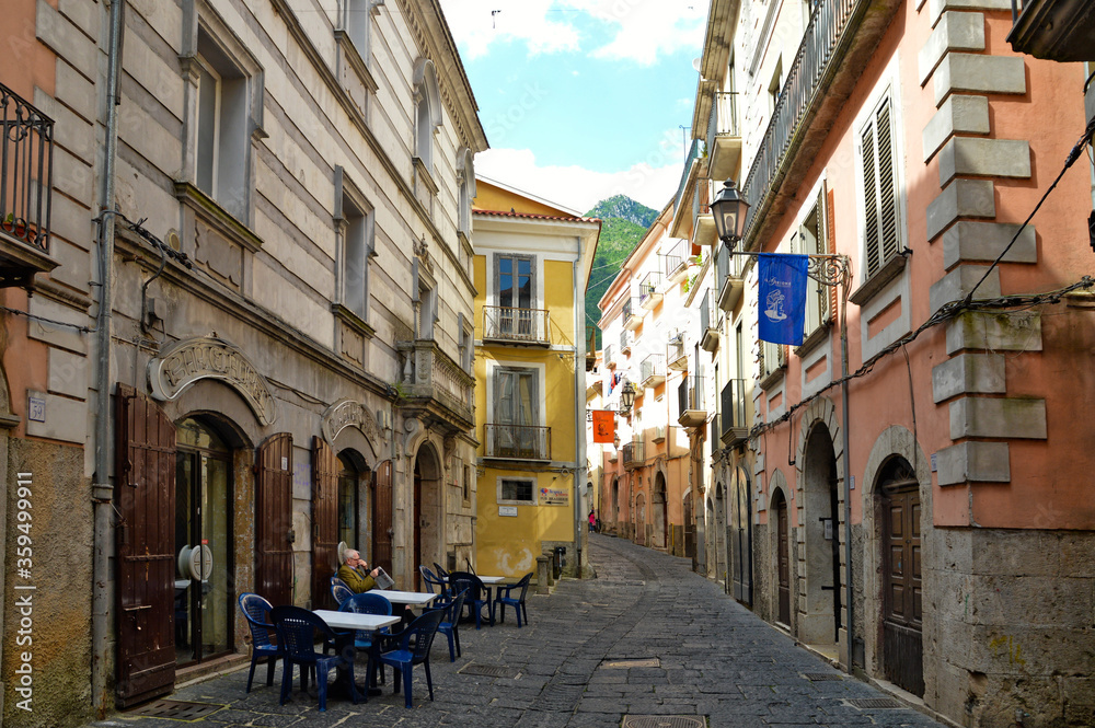 A street between the old houses of the town of Campagna in the province of Salerno, Italy.