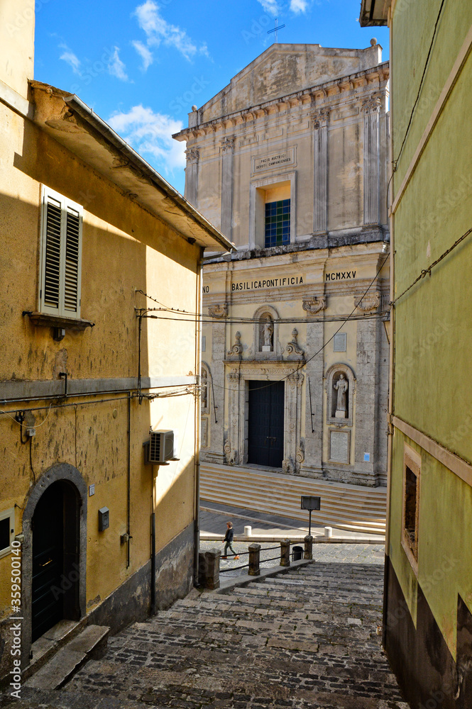 The facade of a church in the old town of Campagna in the province of Salerno, Italy.