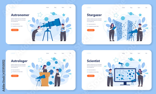 Astronomy and astronomer web banner or landing page set.