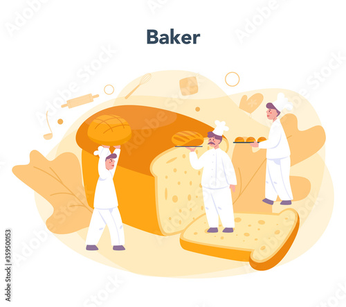 Baker and bakery concept. Chef in the uniform baking bread.