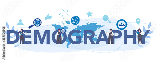 Demography typographic header concept. Scientist studying population
