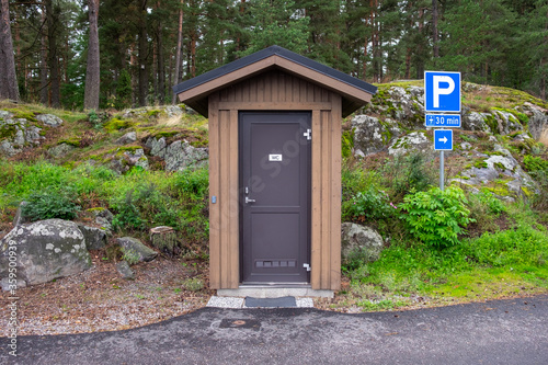 Outdoor toilet at harbor of Raisio, Finland.