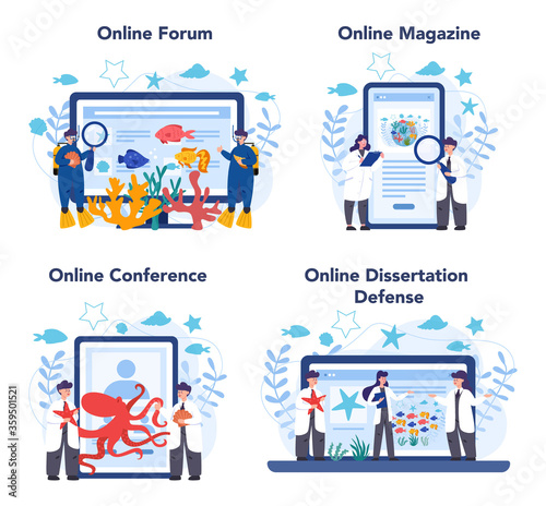 Oceanologist online service or platform set. Practical studying all
