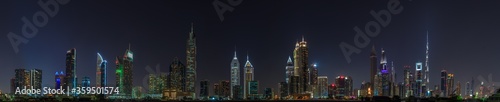 Night panorama picture of Dubai skyline in spring